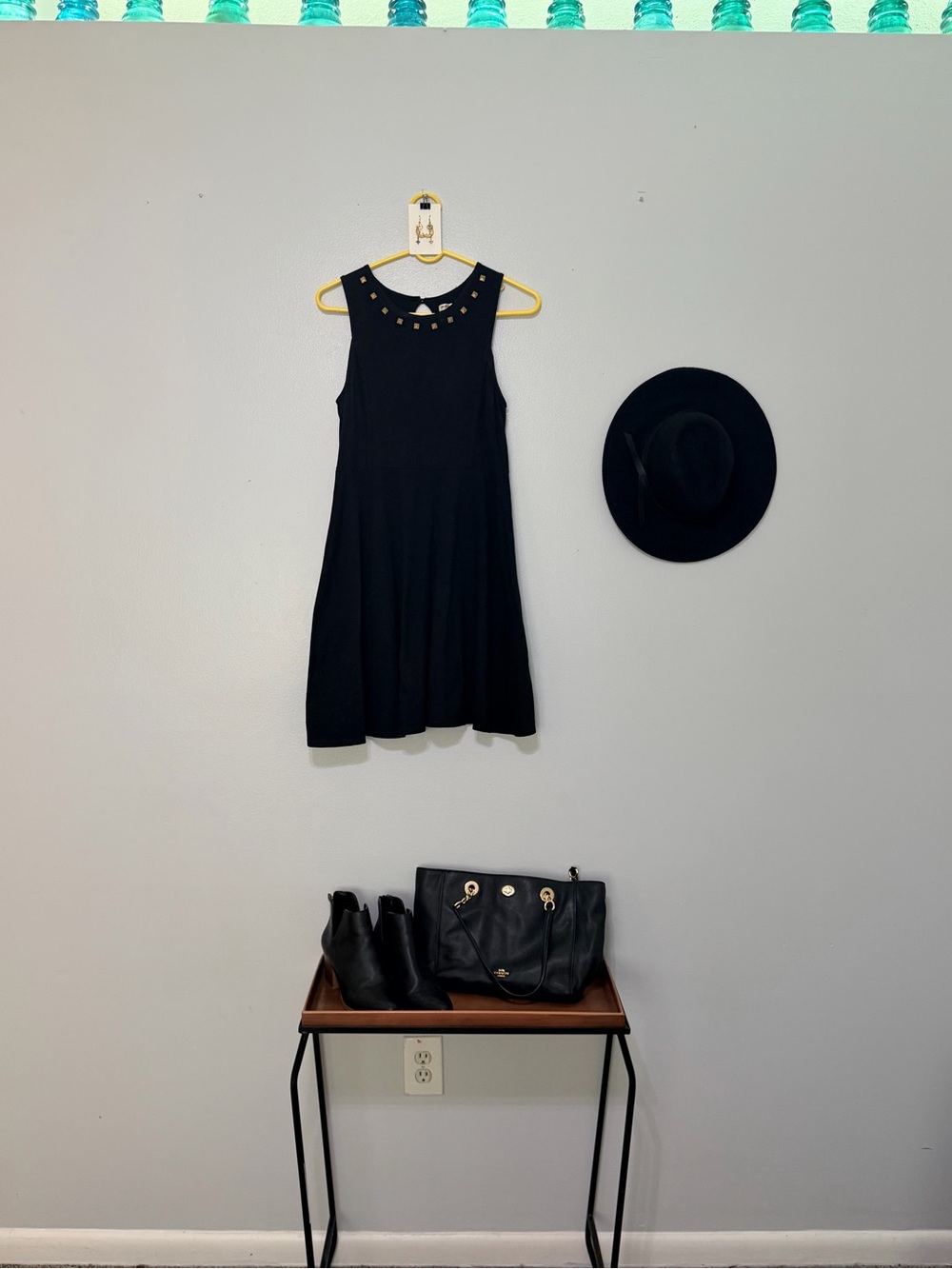 Xhilaration Black Sleeveless A-Line Dress with Studded Neckline